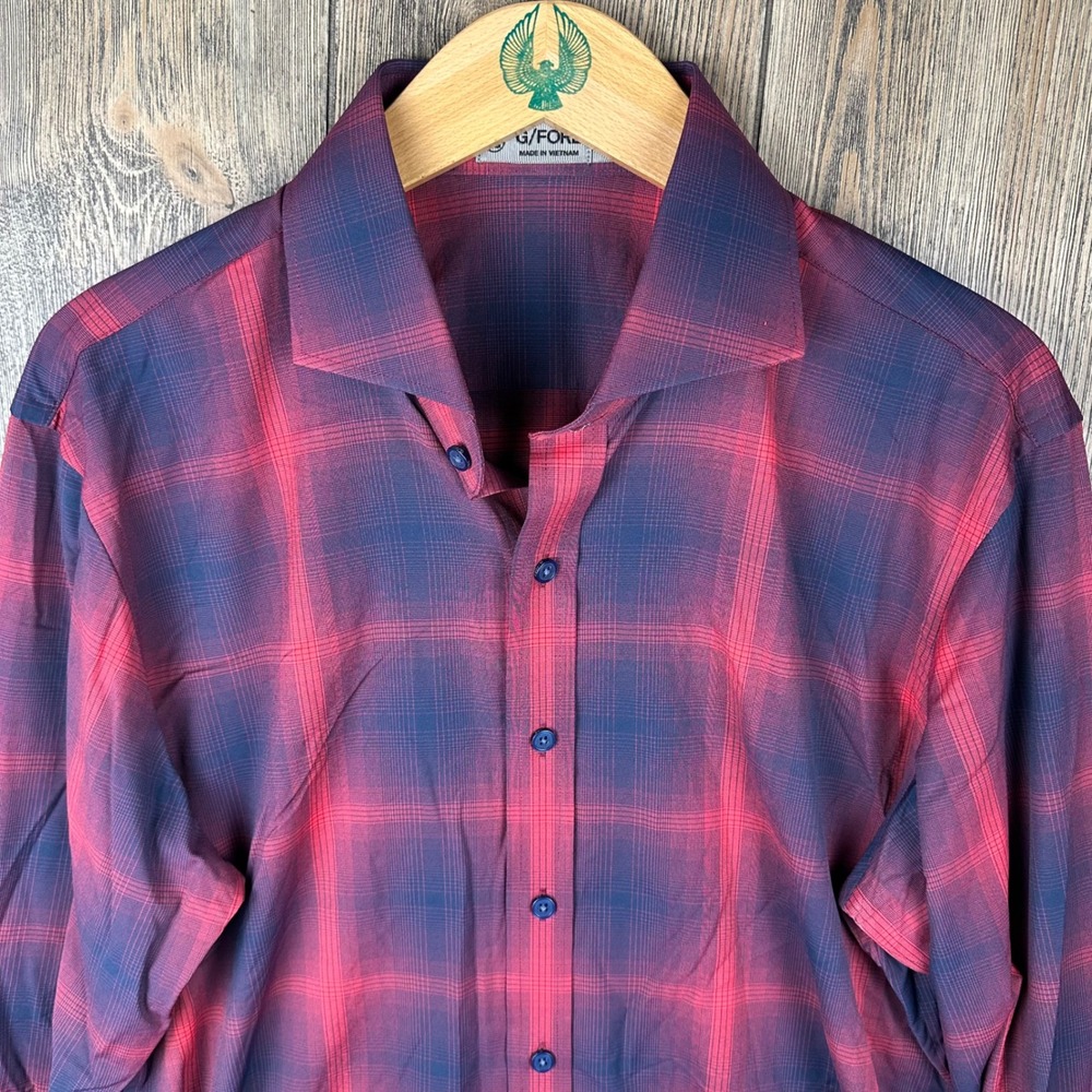 G/FORE Men's Midnight Sky Woven Shirt Long Sleeve Button Up Red Blue Size Large - Picture 3 of 7